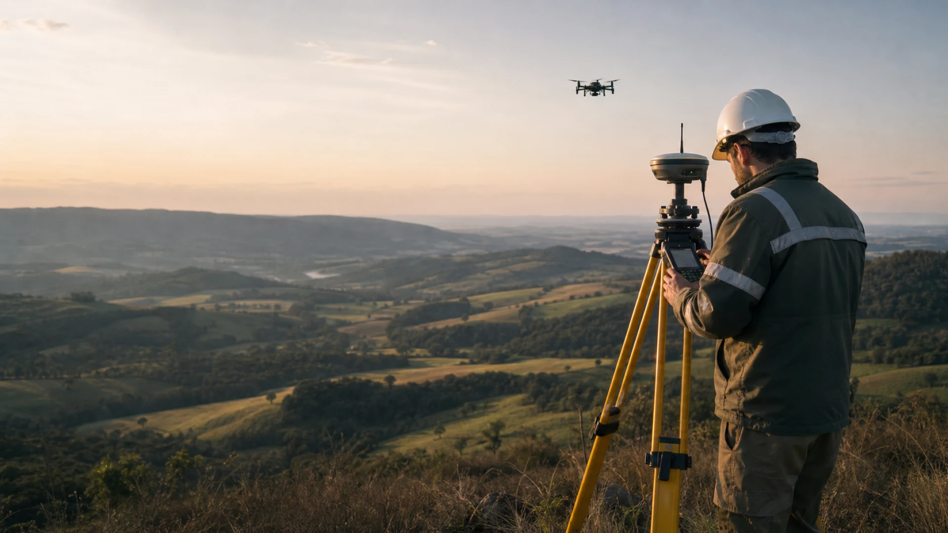 Levantamento rural com receptor GNSS RTK e drone